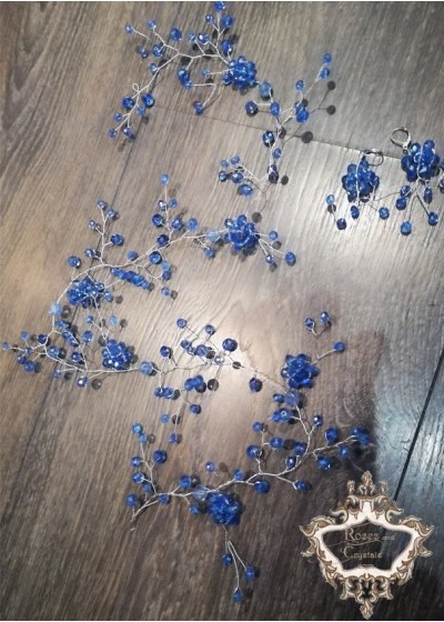 Украса за дълга коса от сини кристали Blue Flowers